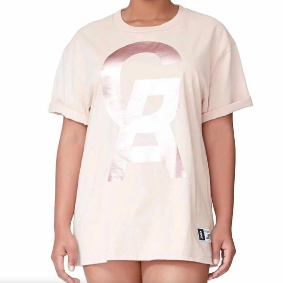 GOOD AMERICANS Goodies Icon Metallic Rose Gold Pink Tee {I19} - Picture 1 of 5